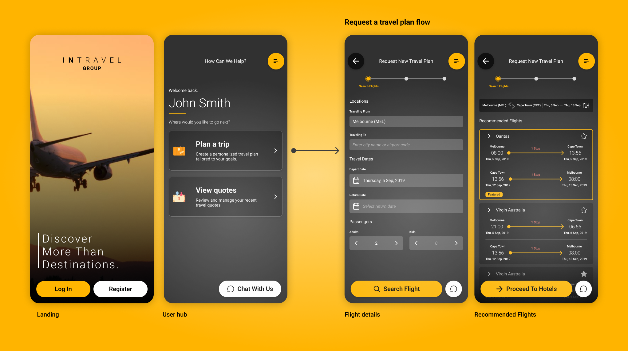 Itinerary builder — card-first layout with contextual overlays