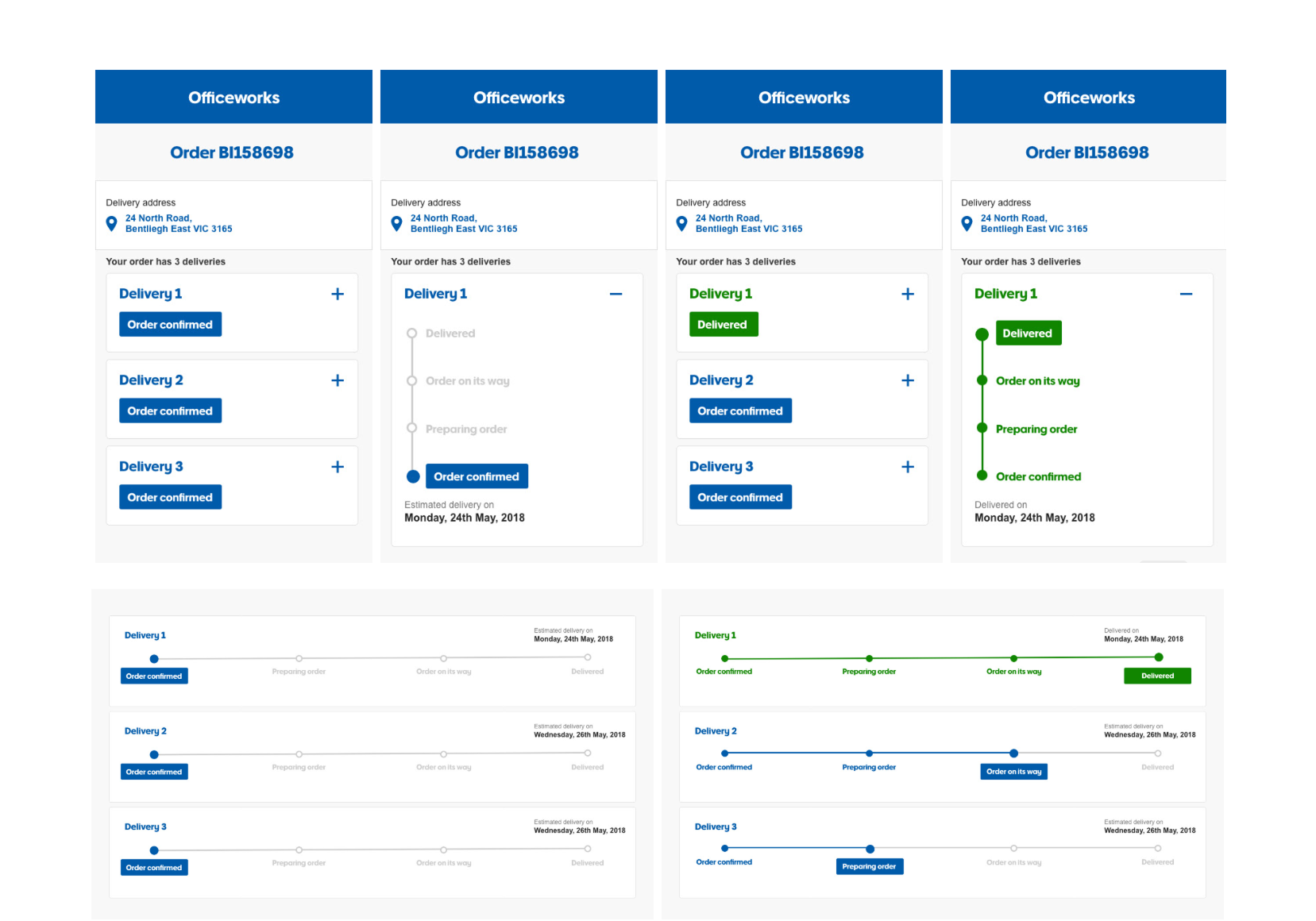 Screens — implementing the progressive tracking timeline - building the design system components and interaction patterns for the final UI